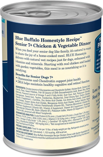 Blue Buffalo Homestyle Recipe Senior Wet Dog Food, Made with Natural Ingredients, Chicken Dinner with Garden Vegetables, 12.5-oz Cans (12 Count) (Pack of 2)
