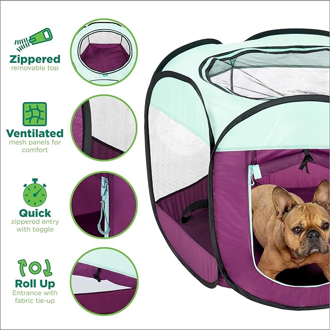 Furhaven Portable Dog Playpen, Cat Playpen, Pet Playground,Kennel Foldable Indoor Outdoor Zippered Puppy Crate - Purple, Large
