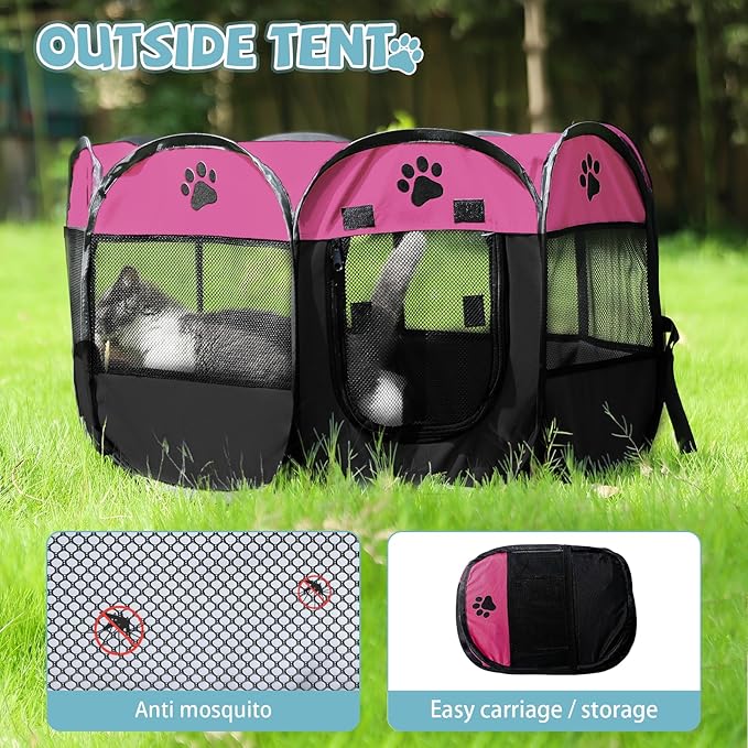 SENCONE Portable Pet Playpen, Dog Playpen Foldable Pet Exercise Pen Tents Cat House Playground for Puppy Kitten Indoor Outdoor Travel Camping Use