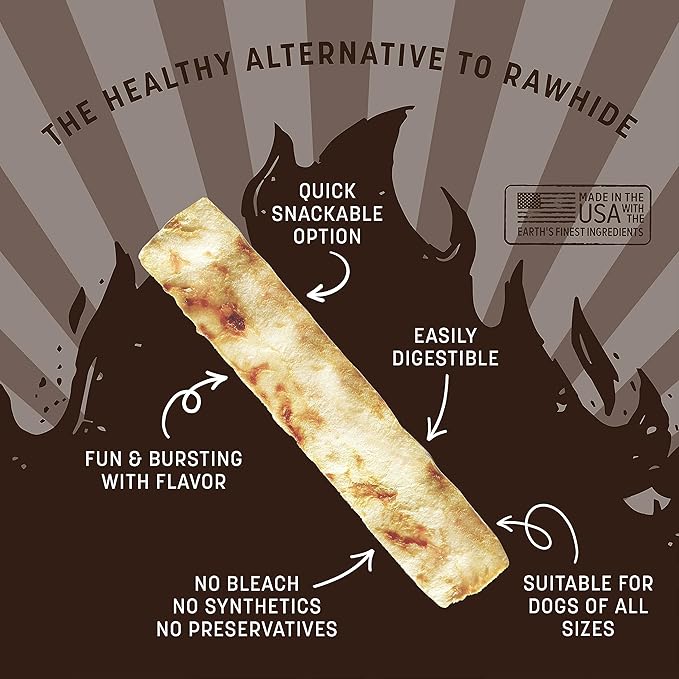Earth Animal No Hide Strips - Natural Rawhide Free Dog Chew Strips, Barbeque Smoked Chicken & Turkey - 4 Count