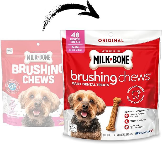 Milk-Bone Brushing Chews Original Chicken Flavor Daily Dental Dog Treats, Mini, 18.9 Oz. Bag