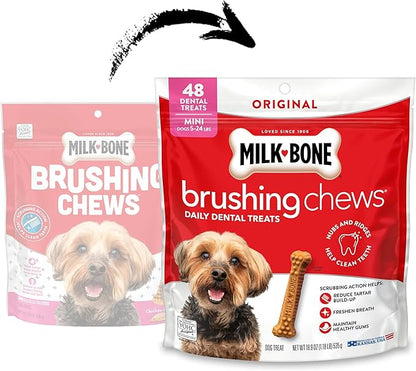 Milk-Bone Brushing Chews Original Chicken Flavor Daily Dental Dog Treats, Mini, 18.9 Oz. Bag
