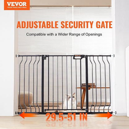 VEVOR 29.5-51" Extra Wide Safety Gate for Stairs, Auto Close Dog Gate for The House, Easy Install Pressure Mounted Pet Gates for Doorways, Easy Walk Thru Wide Safety Gate for Dog, Black