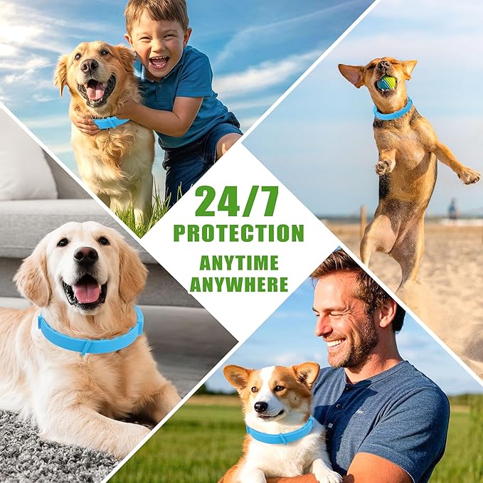 Natural Flea & Tick Prevention Dog Collars – 2-Pack Adjustable Waterproof Collars with Essential Oils (Lemon Eucalyptus, Citronella, Lavender, Linalool),Blue, Safe for All Breeds