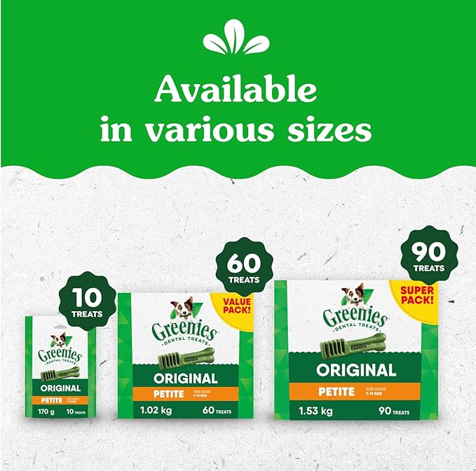 Greenies Veterinarian-Recommended Adult Natural Dental Dog Treats Petite Size, Dog Dental Chews, Original Flavor, 27 oz. Pack, 45 Count