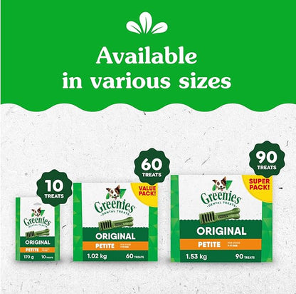 Greenies Veterinarian-Recommended Adult Natural Dental Dog Treats Petite Size, Dog Dental Chews, Original Flavor, 27 oz. Pack, 45 Count