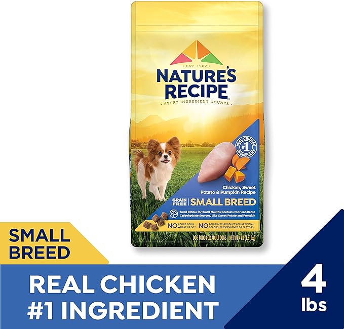 Nature's Recipe Grain Free Dog Food, Chicken | Small Breed | Sweet Potato & Pumpkin | 4 lb Bag | Pack of 2