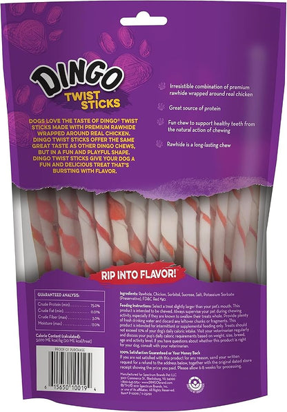 Dingo Twist Sticks Rawhide for Dogs,Made with Real Chicken,50 Count (Pack of 4)