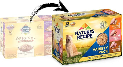 Nature's Recipe Chicken, Salmon and Turkey Recipes Variety Pack Wet Dog Food, 12-2.75 oz. Cups, 2 Count (Pack of 2)