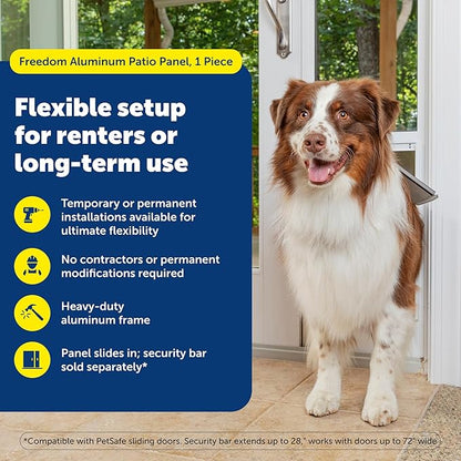 PetSafe Sliding Glass Pet Door - No-Cut DIY Install Doggy Door for Renters - Aluminum Frame - Adjustable Height 91 7/16" to 96" - Ideal for Large Dogs Up to 100 lb - White