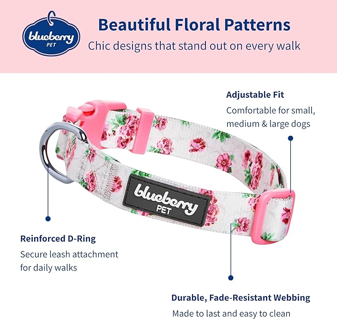 Cherry Garden Dog Collar with Dainty Flowers