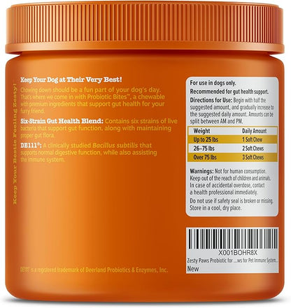 Zesty Paws Probiotics for Dogs - Digestive Enzymes for Gut Flora, Digestive Health, Diarrhea & Bowel Support - Clinically Studied DE111 - Dog Supplement Soft Chew for Pet Immune System - Pumpkin, 90ct