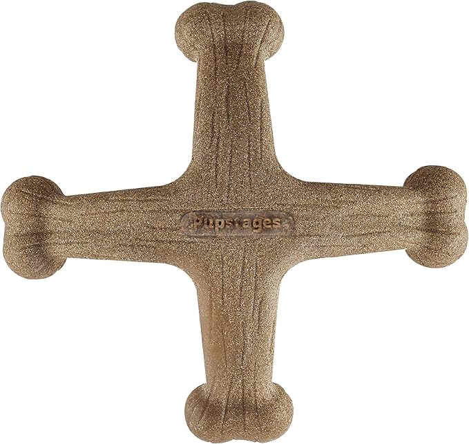 Pupstages Dogwood Jack Dog Chew Toy – Real-Wood Blend, Bacon Scented, 4 Chewable Ends, Moderate Chewers, Large, 7.5" x 2"