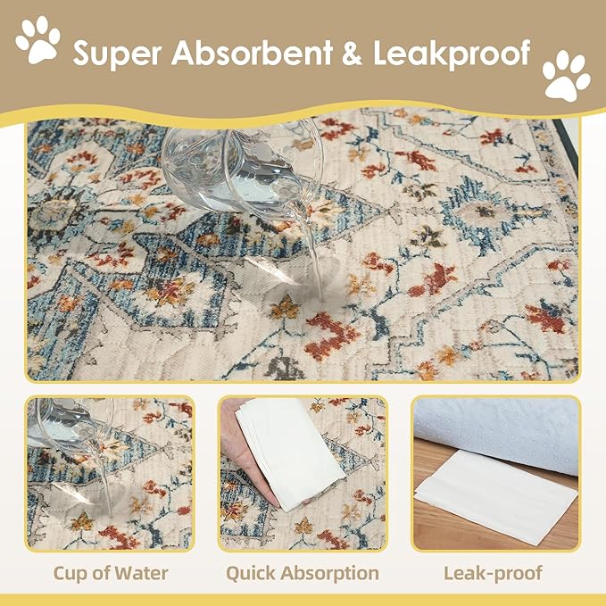 SCLOSE Washable Pee Pads for Dogs 2 Pack, 36" x 24" Reusable Puppy Pads Waterproof, Super Absorbent Dog Rugs, Leakproof, Dog Crate Pad, Playpen Mat, Whelping Pads, White Medallion
