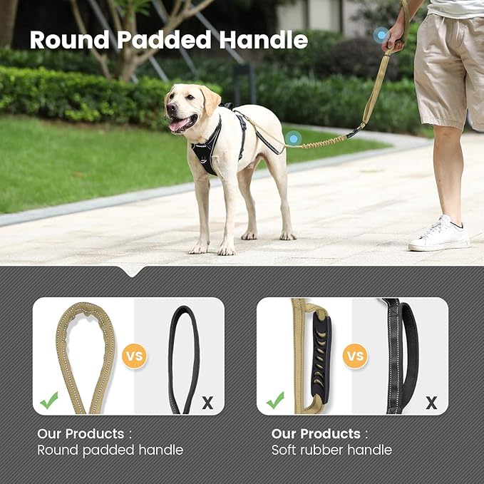 IOKHEIRA Multifunctional Dog Leash - 4-6 FT Strong Bungee, Car Seatbelt Compatible, Army Green