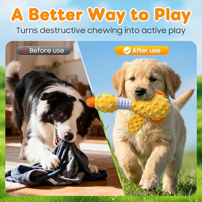 2026 New Duck Dog Toys Calming Toy for Dogs,Dog Toys for Aggressive Chewers, Indestructible Toy with Built-in Squeaker for Boredom Relief, Yellow Duck Dog Plush for Dogs