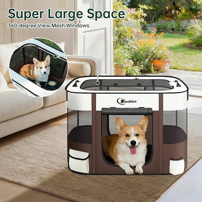 Dog Playpen,Cat Pet Puppy Pen,Portable Playpens for Dogs Indoor Outdoor Travel Camping Use,Foldable Dog Kennel Tent Crate for Rabbit Small Animals with Carrying Case (Brown, Medium)
