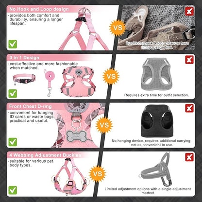 BEAUTYZOO Step in Dog Harness Collar and Leash Set for Small Medium Large Dogs, No Pull No Choke Puppy Harness, Soft Mesh Reflective Pet Padded Vest Adjustable for Doggie Girl or Boy,French Bulldog