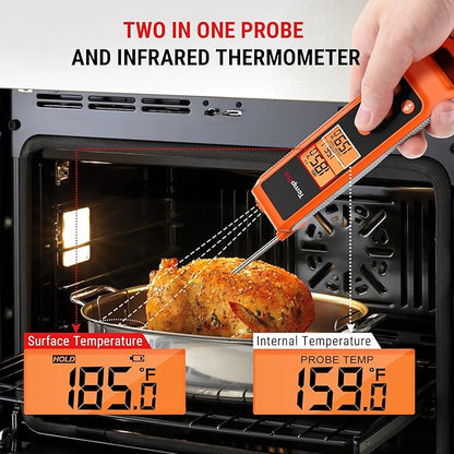 TempPro TP420 2-in-1 Instant Read Thermometer for Cooking, Infrared Thermometer with Meat Probe, Non-Contact Laser Meat Thermometer for Griddle Grill Pizza Oven HVAC Pool (Previously ThermoPro)