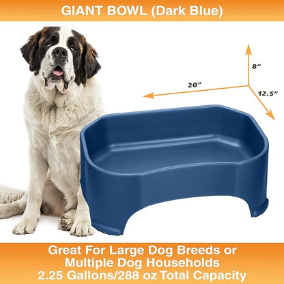 Neater Pet Brands Extra Large Water Bowl for Dogs, Outdoor Dog Water Bowl (2.25 Gallon XL Capacity), Big Trough Style Food Dish for Indoors or Outside, No Spill Large Dog Bowls, Dark Blue
