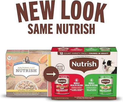 Nutrish Whole Health Blend Chunks in Gravy Variety Pack Wet Dog Food, 13 oz. Can, 12 Count (Rachael Ray)