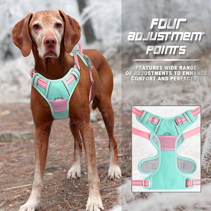 BARKBAY No Pull Dog Harness Front Clip Heavy Duty Reflective Easy Control Handle for Large Dog Walking(Cool Mint & Baby Pink,XL)