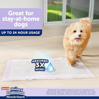 Hartz Miracle Guard Dog and Puppy Dog Pads Max Absorbency 24 Hour Use Odor Eliminating Lavender Scented No Leaks, X-Large Size 30 Count