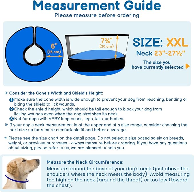 BARKLESS Dog Donut Collar, 2-in-1 Inflatable Dog Collars for After Surgery to Stop Licking Wounds, Patented Protective Donut Cone with High Shield for Large Pets (Blue, XXL)