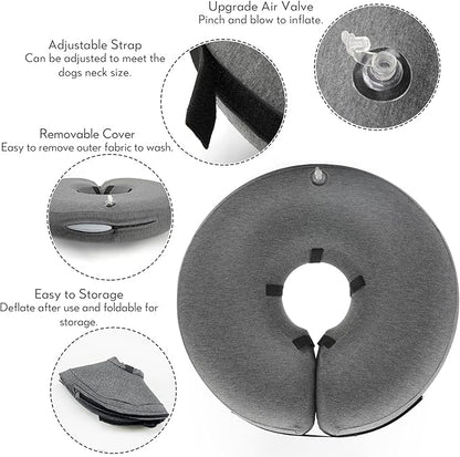 MIDOG Dog Cone - Inflatable Soft Donut Collar Alternative for Dogs After Surgery, Protective Recovery Collar Prevents Licking, Comfortable E-Collar Alternative for Small Medium Large Dogs (Gray, XL)