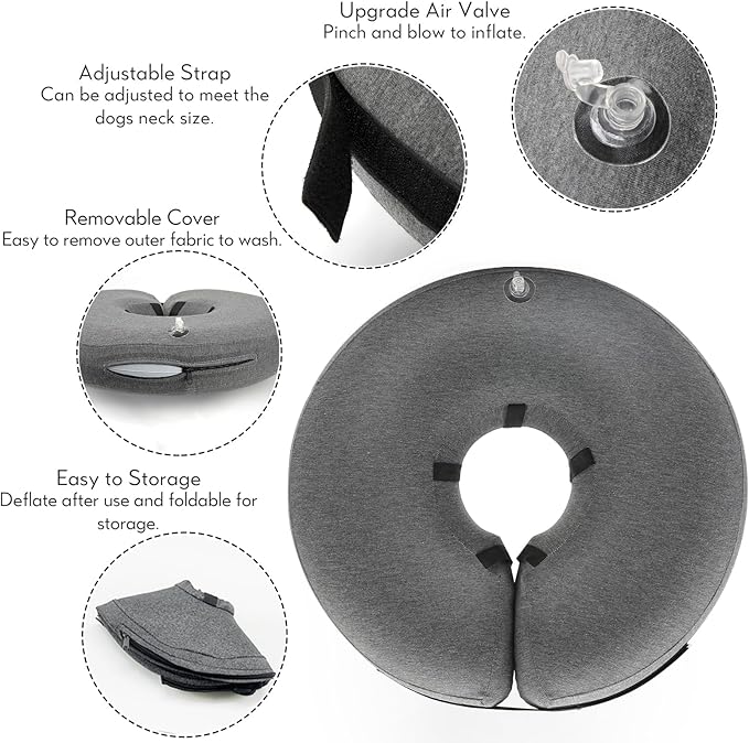 MIDOG Dog Cone - Inflatable Soft Donut Collar Alternative for Dogs After Surgery, Protective Recovery Collar Prevents Licking, Comfortable E-Collar Alternative for Small Medium Large Dogs (Gray, S)