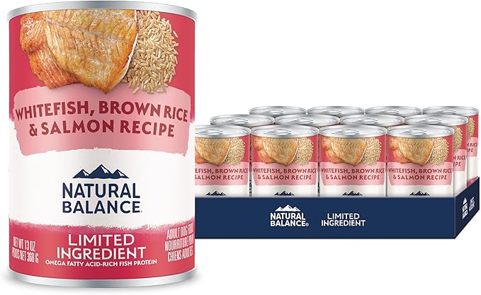 Natural Balance Limited Ingredient Adult Wet Canned Dog Food with Healthy Grains, Whitefish, Brown Rice & Salmon Recipe, 13 Ounce (Pack of 12)