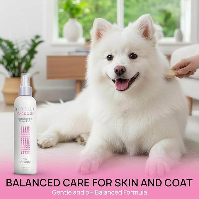 BioSilk for Dogs Detangling Spray with Shine Support, Lightweight Leave in Grooming Mist That Helps Smooth Coats, Detangle, and Add Shine Without Buildup, 8 Fl Oz - 2 Pack