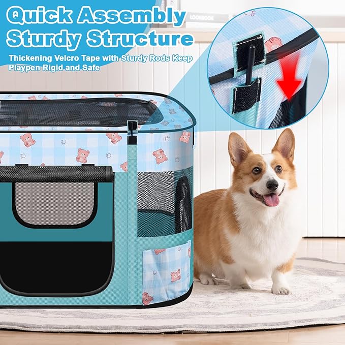 Foldable Dog Playpen Indoor,Expandable Puppy Playpen,Portable Pet Playpen for Small Animals,Waterproof Exercise Kennel Tent Crate for Travel,Camping, Home & Outdoor Use (M 31"L x 22"W x 21"H, Blue)