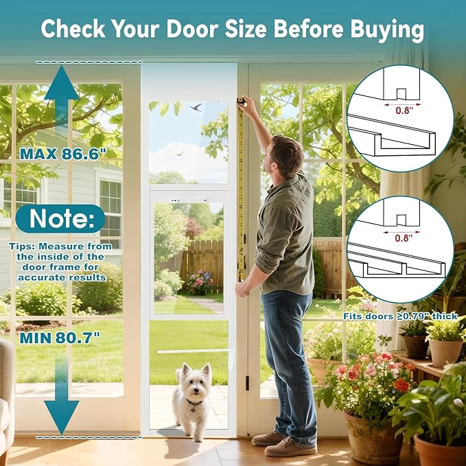 MOPHOTO Dog Door for Sliding Glass Door with Lock, Adjustable Height 80.7"- 86.6" Pet Door for Sliding Glass Door, Insert Sliding Dog Door for Renters and Apartments Patio