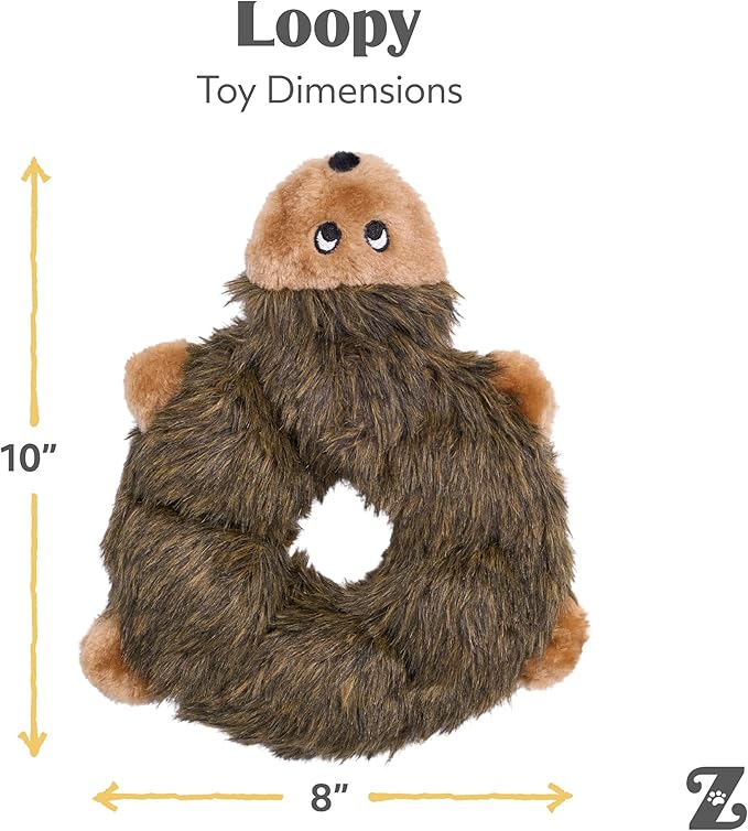ZippyPaws Loopy - No Stuffing Dog Toys to Keep Them Busy, for Small, Medium, & Large Dogs, Squeaky Pet Toy for Boredom, Unstuffed Chew Toy, Soft Plush Puppy Products, Hedgehog - 10"