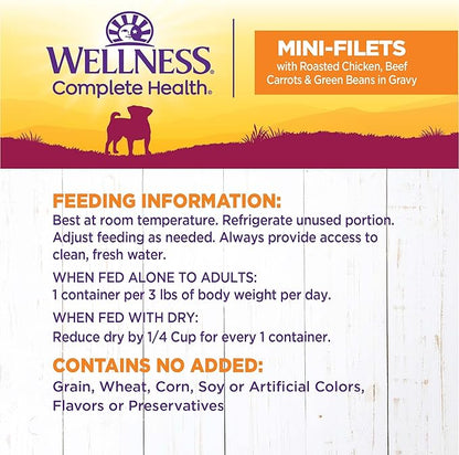 Wellness Petite Entrées Mini-Filets with Roasted Chicken, Beef, Carrots & Green Beans in Gravy, 3-Ounce Cup (Pack of 24)