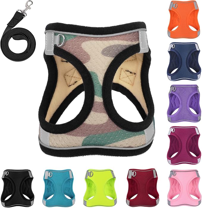 Dog Harness with Leash Set, No-Pull Step-in Reflective Pet Harness with 1 Leash Clips, Adjustable Soft Padded Easy Walk Dog Vest for Small Medium Large Dogs, Cats(Camouflage, XSmall)
