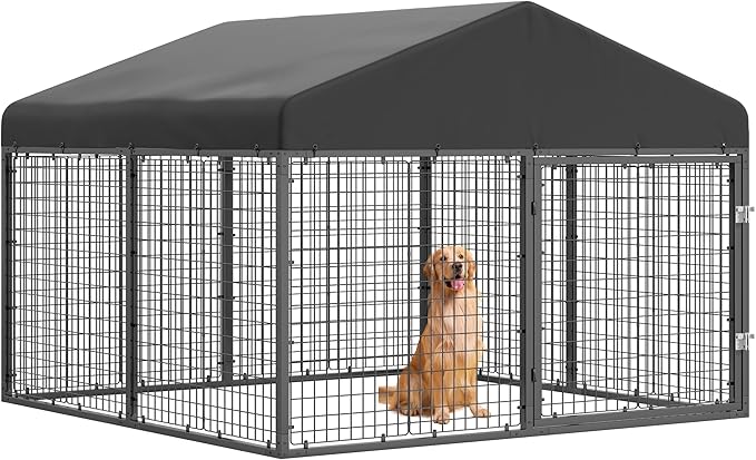 Petony Large Outdoor Dog Enclosure,Heavy Duty Dog Cage with Roof,Galvanized Steel Dog Kennel Fence with Double Safety Locks(6.56'x 6.56')