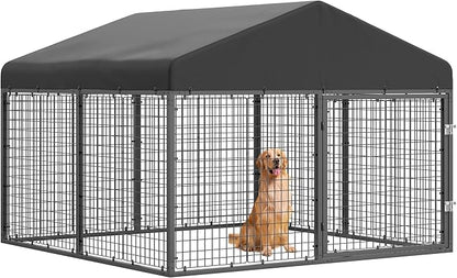Petony Large Outdoor Dog Enclosure,Heavy Duty Dog Cage with Roof,Galvanized Steel Dog Kennel Fence with Double Safety Locks(6.56'x 6.56')