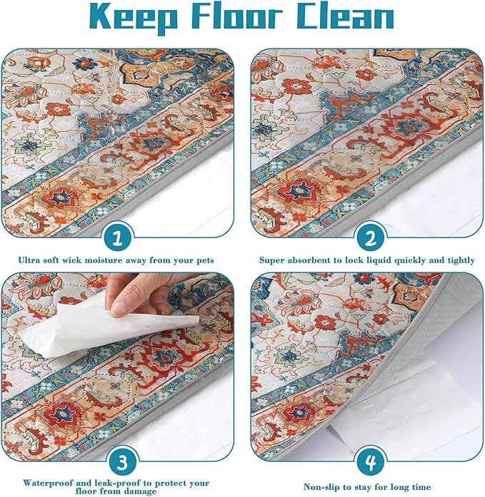 NOYAL Bohemian Washable Dog Pee Pads - Super Absorbent Reusable Puppy Training Pads with Stylish Prints | 100% Waterproof, Leak-Proof & Non-Slip Pet Housebreaking Pads for Indoor 2 Packs