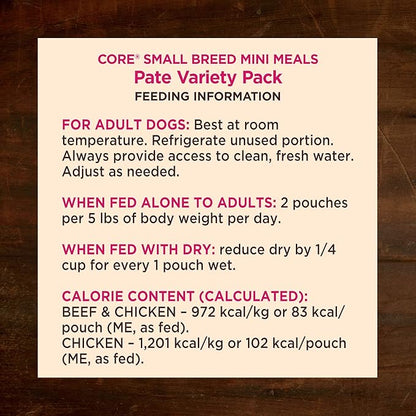 Wellness CORE Small Breed Mini Meals Pate Variety Pack Adult Wet Dog Food, Grain Free, Natural, 3 oz, Pack of 12
