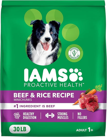 IAMS Proactive Health Dry Dog Food, Adult Dog Food Dry Recipe, Beef & Rice Recipe, 30 lb. Bag