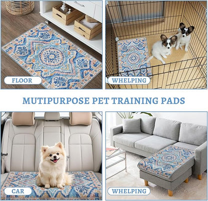 NOYAL Bohemian Washable Dog Pee Pads - Super Absorbent Reusable Puppy Training Pads with Stylish Prints | 100% Waterproof, Leak-Proof & Non-Slip Pet Housebreaking Pads for Indoor 2 Packs