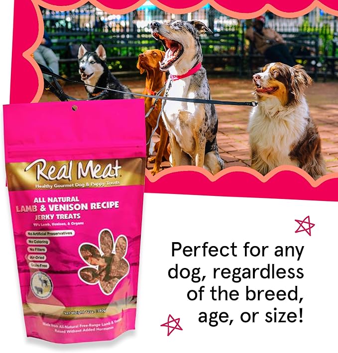 Real Meat Dog Treats - 12oz Bag of Bite-Sized Air-Dried Lamb & Venison Jerky for Dogs - Grain-Free Jerky Dog Treats With 95% Quality, Free-Range, Grass Fed Lamb & Venison - All-Natural Dog Treats