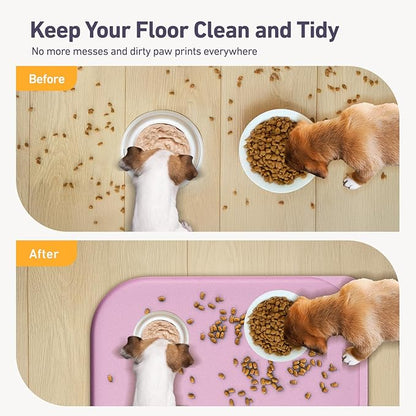 Silicone Pet Feeding Mat with Metal Ring, Waterproof, 23x15 in, Pet Feeding Mats, Raised Edges to Prevent Spills, Dogs and Cats Placement Tray to Stop Food and Water Bowl Messes (Pink, 23x15 in)