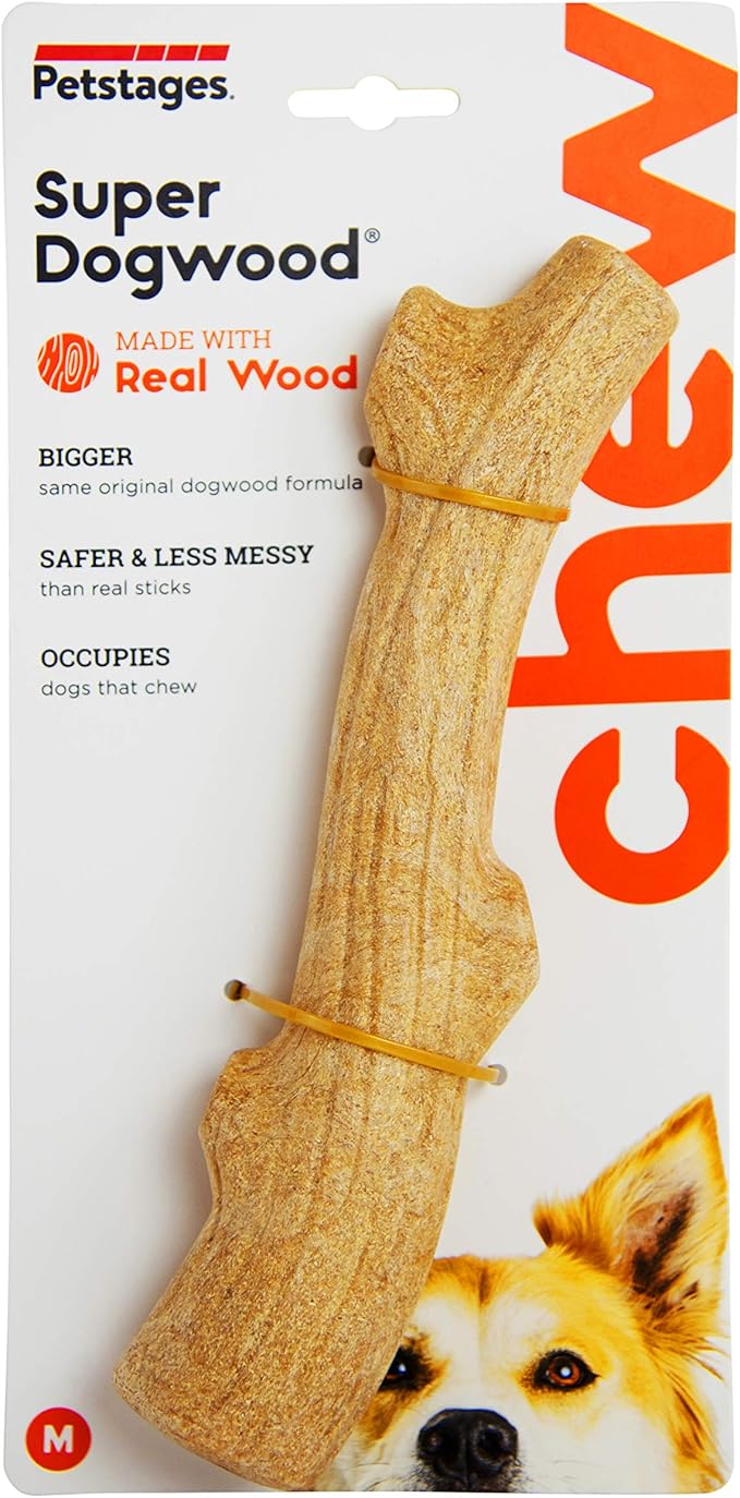 Pupstages Super Dogwood Dog Chew Toy – Real-Wood Blend, Natural Wood Flavor & Texture, Moderate Chewers, Medium, 9.5"