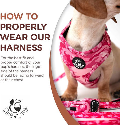 No Pull Harness and Leash Set - 6-in-1 Adjustable Vest Harness and Collars for Medium and Large Dogs. (Military Pink, Extra Small)