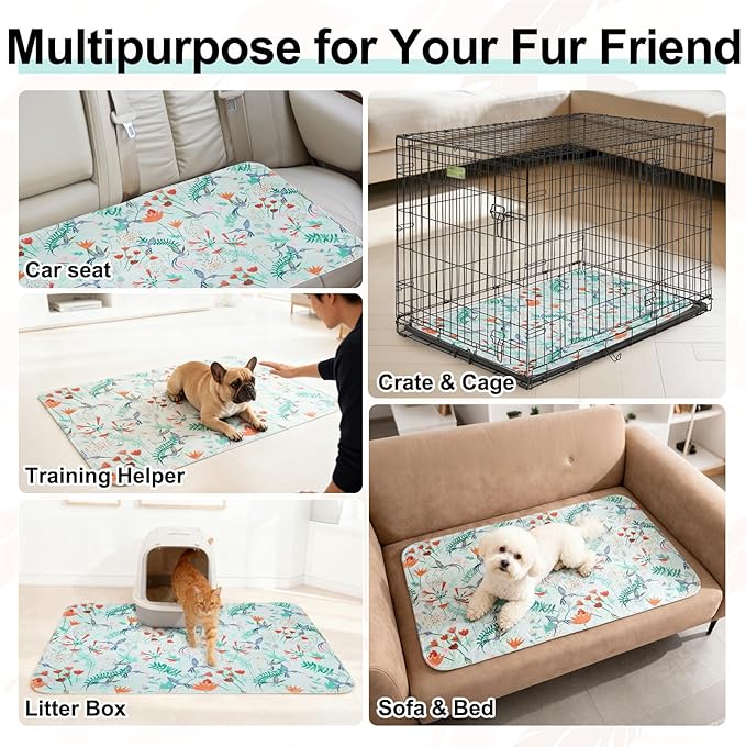 BEAUTYZOO Reusable Puppy Pads,Washable Pee Pads for Dogs,Non Slip Wee Wee Pad for Potty Training,Thick Heavy Absorbent Underpads for Playpen,Bed,Sofa,Crate,Whelping,Travel & Outdoor Spring, 24" x 36"