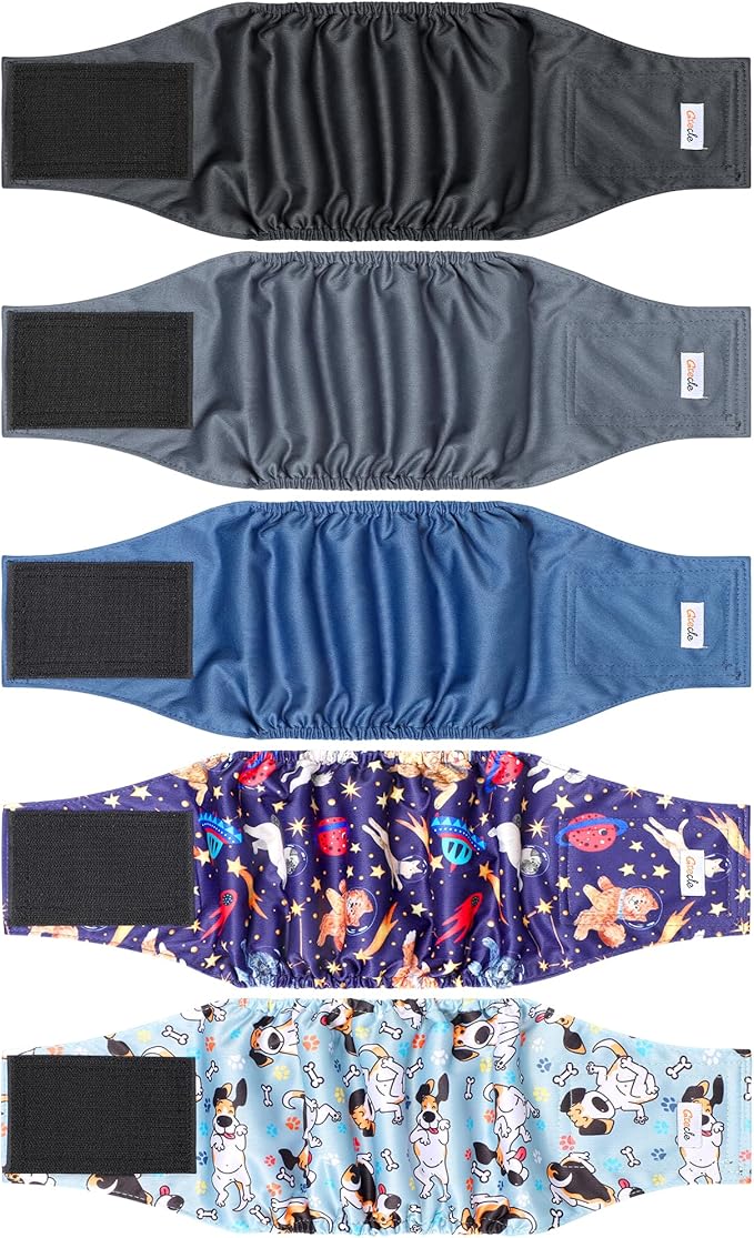 5 Pack Dog Diapers Male Reusable, Premium Belly Bands for Dogs, High Absorbing Male Dog Pee Wraps for Doggie in Incontinence or Excitable Urination and Training Black S