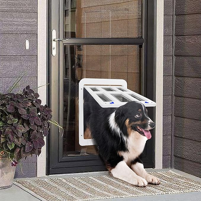 PETLESO Dog Door for Sliding Door, Lockable Dog Screen Door with Magnetic Closure Easy Install Pet Door for Dogs Cats, Inner Flap 11.2"x14.4" White